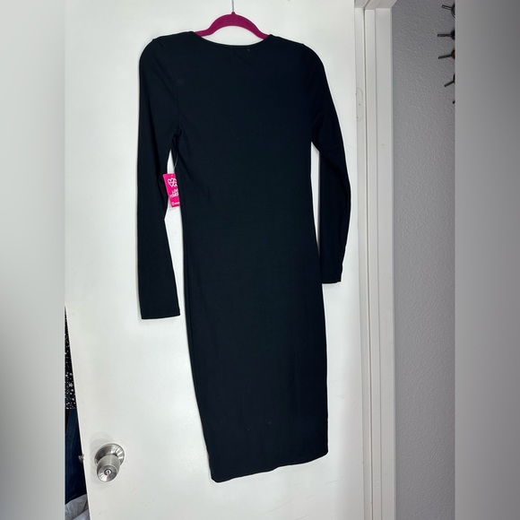 Hearts and Hips Black Button Front Knitted Midi Dress size large - Picture 4 of 9